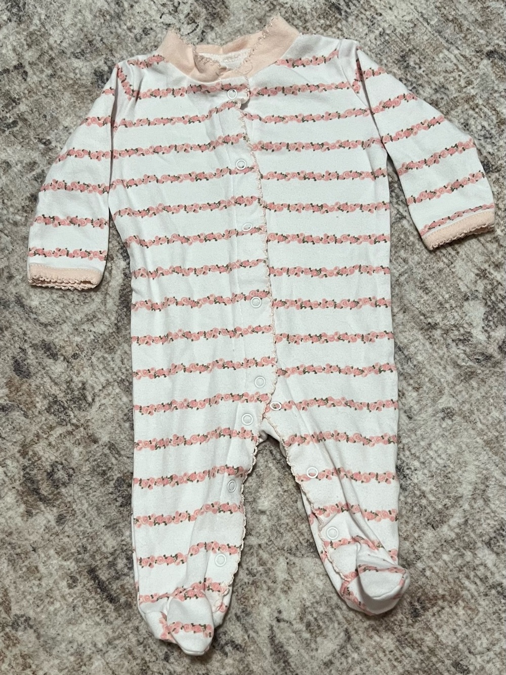 Pink Stripe Floral Baby One-Piece Footed Sleeper